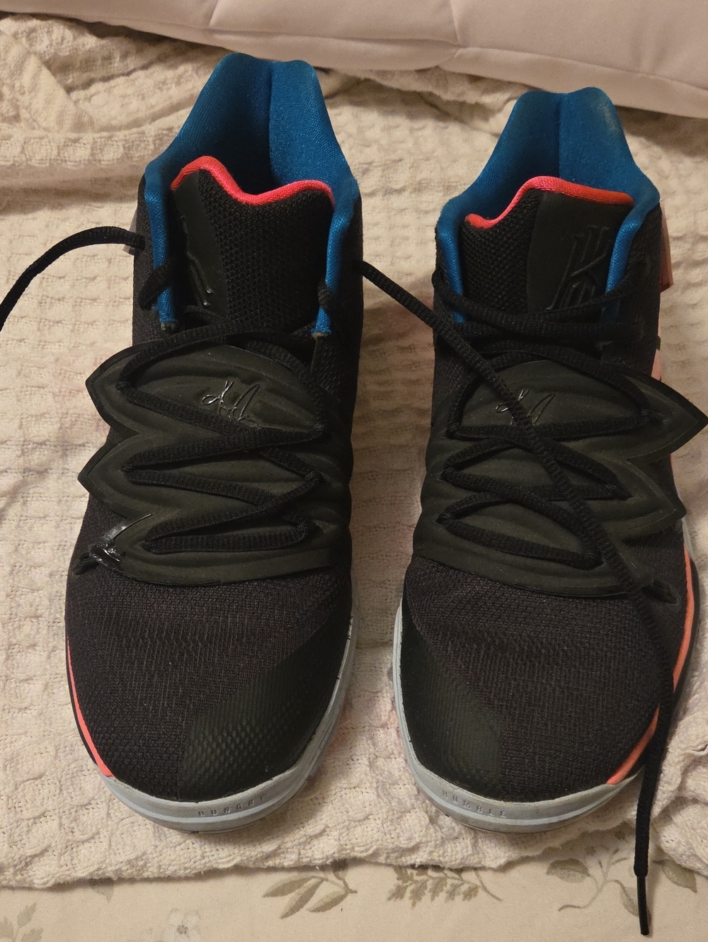 Nike  KYRIE 5 Kids Black Sneakers with Blue Interior and Coral Accents